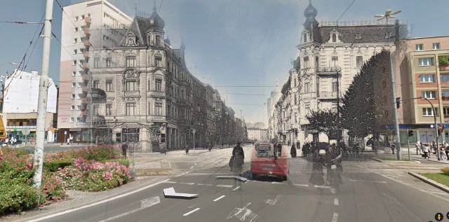 Plac Żołnierza, w kierunku Placu Rodła, czyli dawne skrzyżowanie Konigsplatz z Moltkestrasse (to nazwa części aktualnej alei Wyzwolenia).
