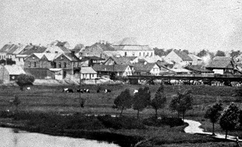 Panorama Makowa z widokiem na kopułę synagogi. Ok. 1934 r., ze zbiorów W. Henrykowskiego