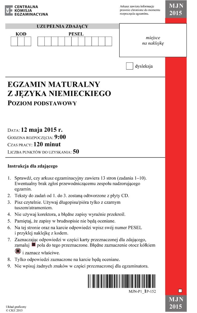 Matura 2015. Język niemiecki - poziom podstawowy i rozszerzony [PYTANIA, ARKUSZE, ODPOWIEDZI]