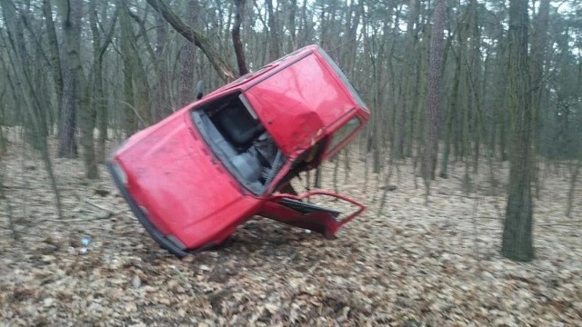 Mosina: Auto wypadło z drogi i zatrzymało się nietypowo na... drzewie