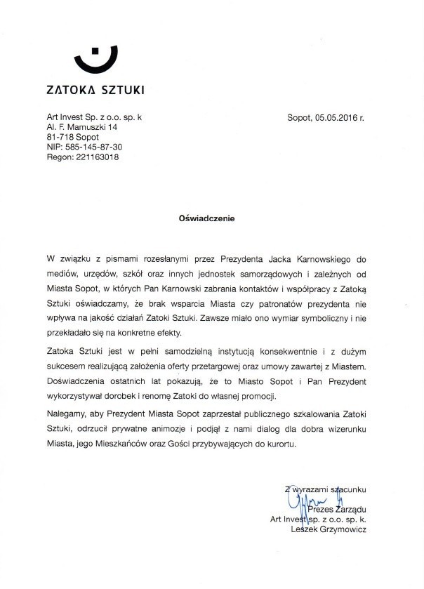 Sopot zerwał współpracę z Zatoką Sztuki. Klub odpowiada [OŚWIADCZENIE]