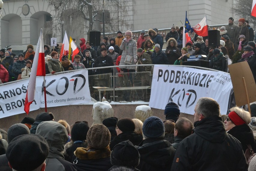 Manifestacja KOD w Bielsku-Białej. Mróz, demokracja, narodowcy i... poseł Pięta [ZDJĘCIA]