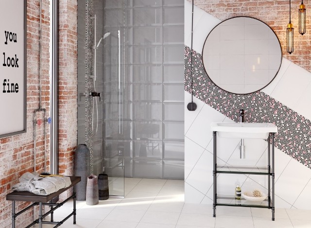 Łazienka w stylu retroNa ścianie w łazience retro może pojawić się mozaika, a na niej dekoracyjne lustro.