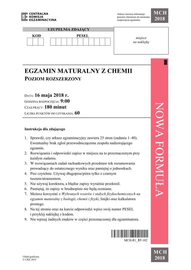 Matura Chemia 2018 Odpowiedzi, Arkusz CKE Matura z chemii Zadania, Rozwiązania