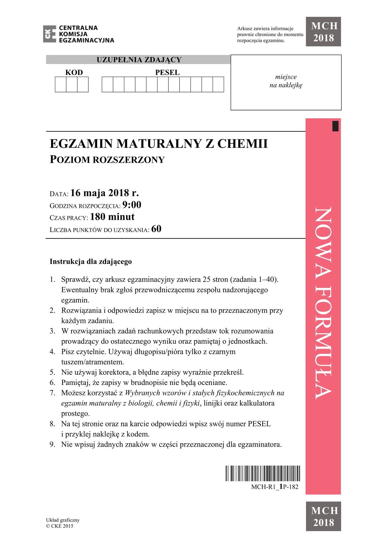 Matura Chemia 2018 Odpowiedzi, Arkusz CKE Matura z chemii Zadania