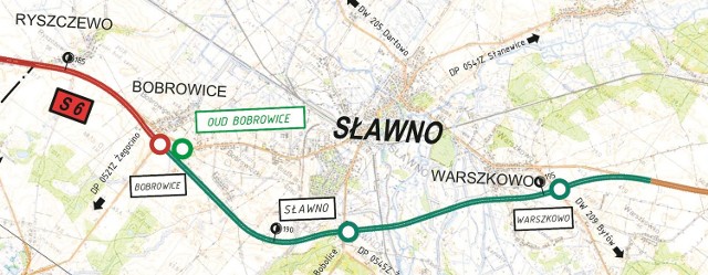 Obwodnica Sławna w ciągu drogi ekspresowej S6 będzie liczyła ok. 9,5 km. Z okolicznymi miejscowościami połączą ją trzy węzły drogowe - Bobrowice, Sławno i Warszkowo.