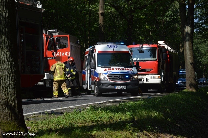 Śmiertelny wypadek w Bieruniu na DW 931. Kierowca daewoo uderzył w drzewo i przekoziołkował do rowu ZDJĘCIA