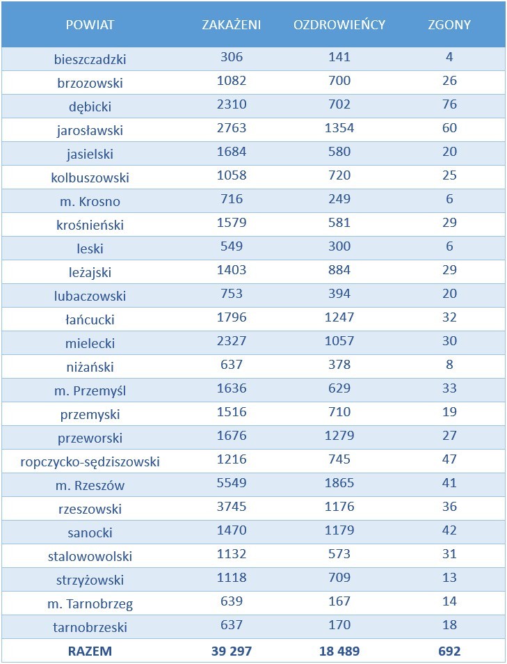Koronawirus. Nie żyje 26 chorych z Podkarpacia, 1264 zakażenia w regionie. W Polsce zmarło 419 osób [13 LISTOPADA]