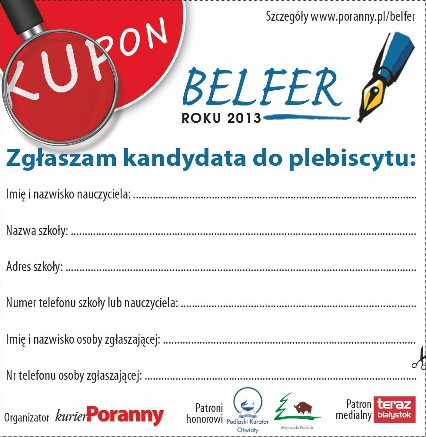 Kupon zgłoszeniowy do plebiscytu "Belfer Roku 2013"