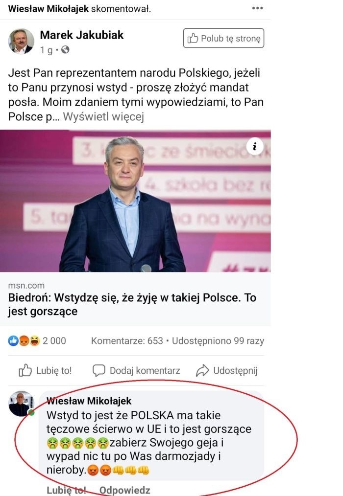 Wpisy radnego Mikołajka na Facebooku