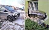 Niecodzienny wypadek. Mercedes uderzył w budynek jednorodzinny we Włocławku