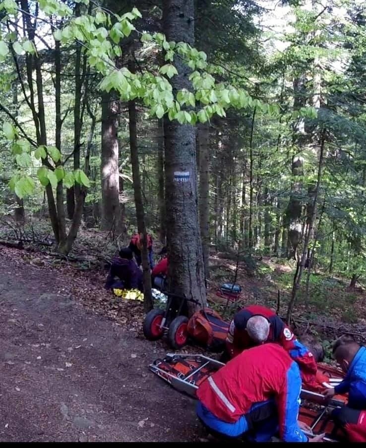 Poważny wypadek pod Lubaniem. Rowerzystce konar przebił udo. Na pomoc ruszył GOPR