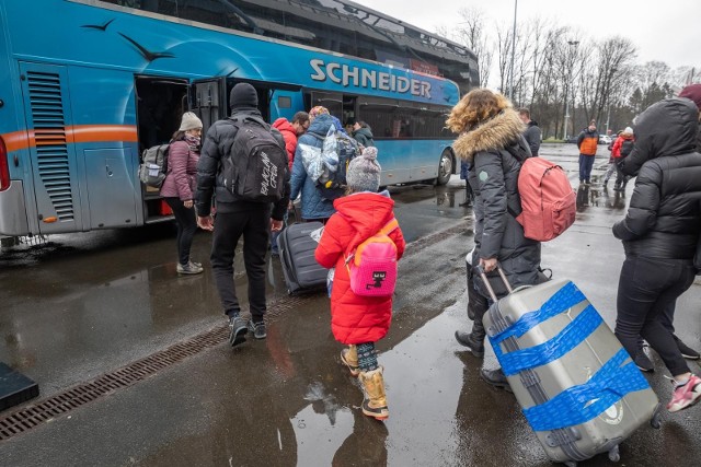 Pomoc humanitarna dla Ukrainy, jeden z autobusów ewakuacyjnych