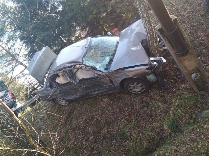 W Zagorzycach kierowca peugeota uderzył w drzewo. Trzy osoby w szpitalu