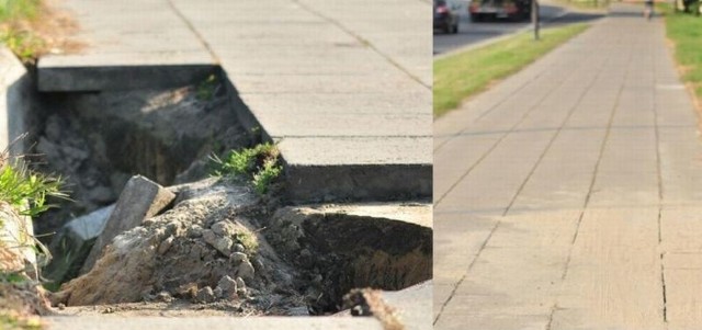 W chodniku przy ulicy Sikorskiego ogromna ulewa wyrwała dziurę. W ubiegłym tygodniu wyrwa w końcu została zasypana.