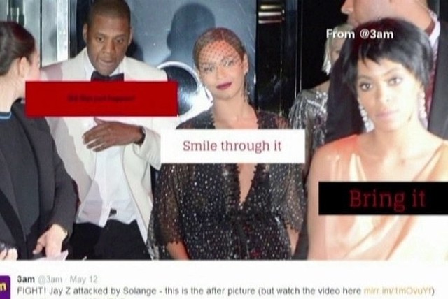 Jay-Z, Beyonce i Solange (fot. CNN Newsource/x-news)