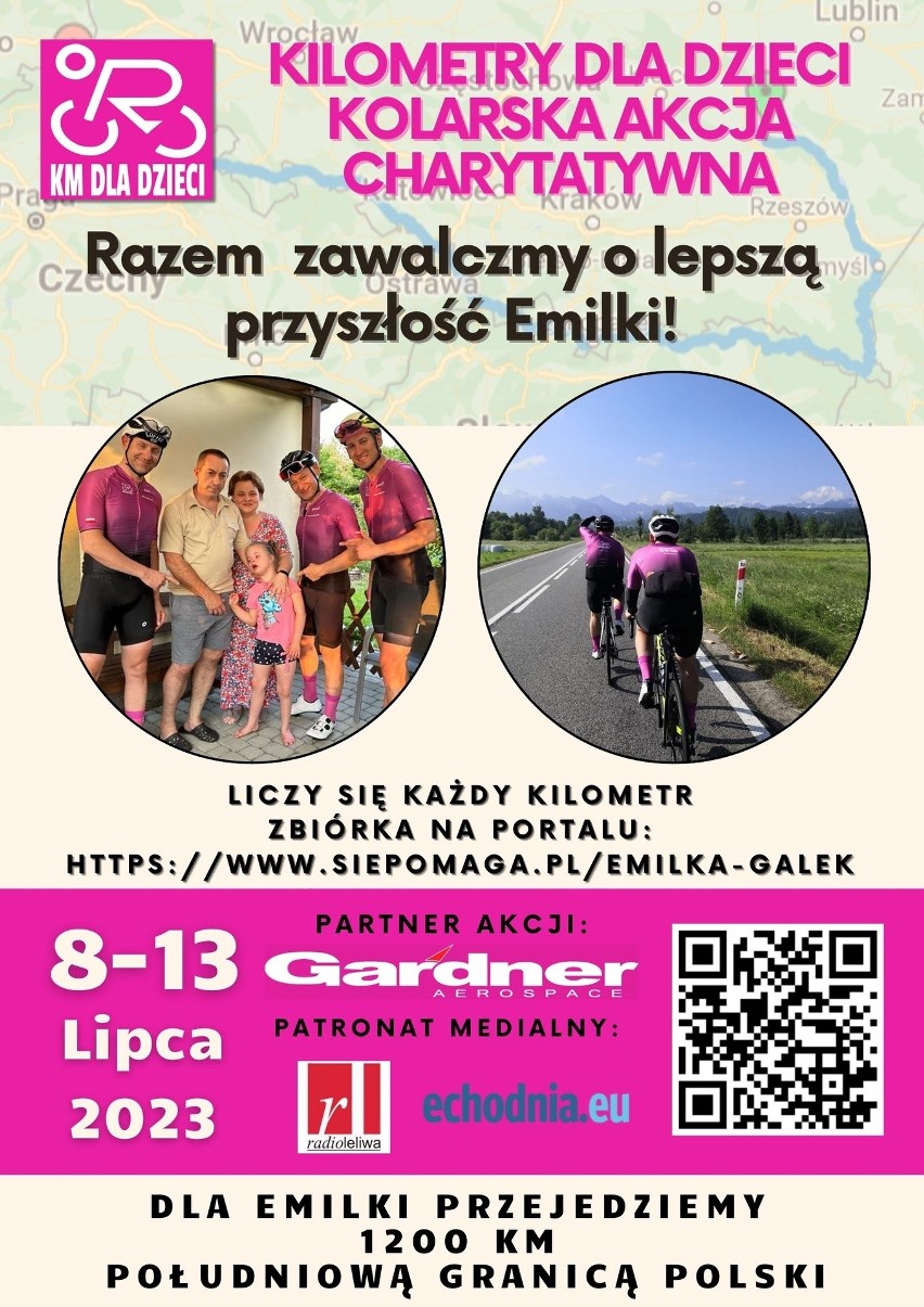 VII akcja charytatywna "Kilometry dla dzieci": Kolarze z Tarnobrzega przejadą dla Emilki 1200 kilometrów przez góry wzdłuż granicy Polski 