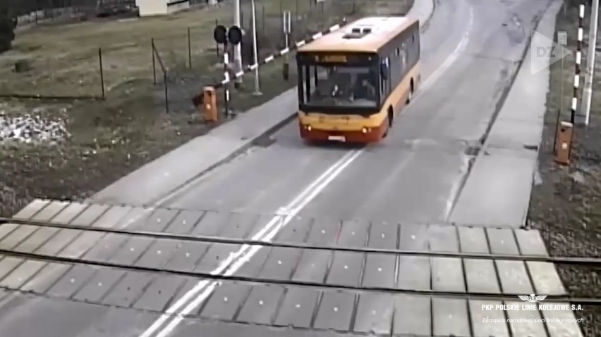 Autobus wjechał na przejazd kolejowy pomimo czerwonego...