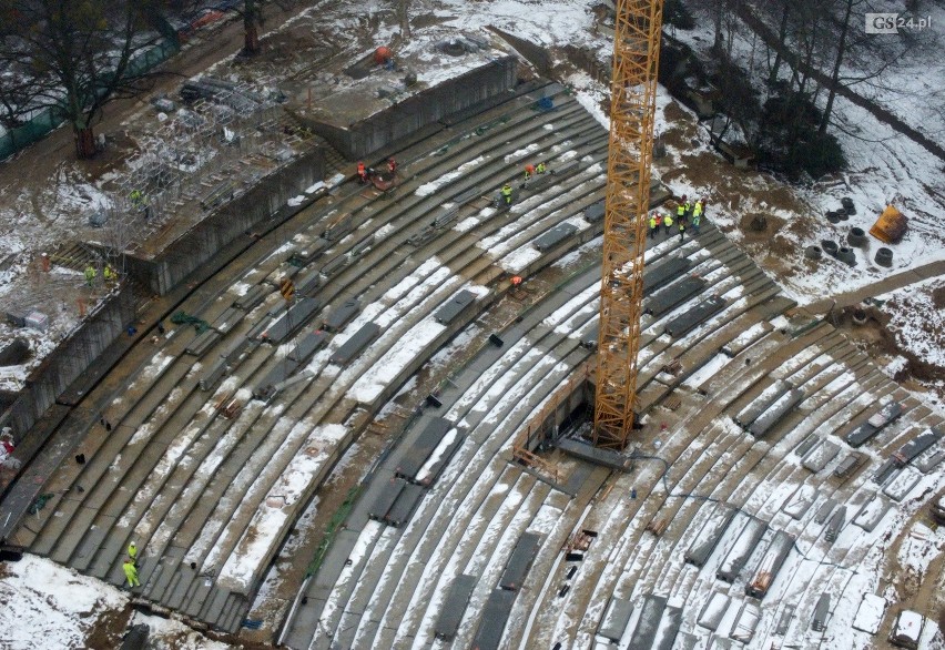 Przebudowa amfiteatru w Szczecinie - zdjęcia z 18.02.2021