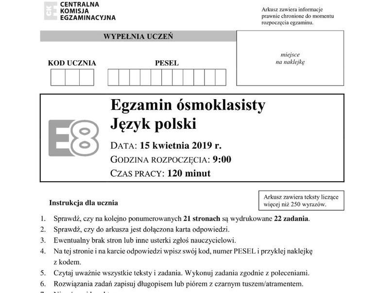 Egzamin ósmoklasisty 2019 ODPOWIEDZI z języka polskiego....