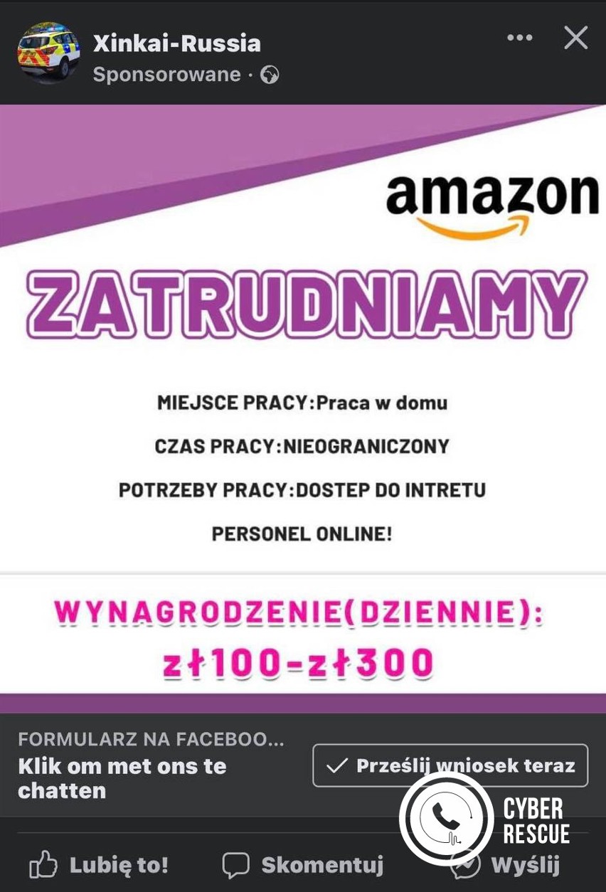 Ktoś oferuje Ci pracę w Amazonie lub eBay? Uważaj! To może być próba oszustwa. CyberRescue ostrzega