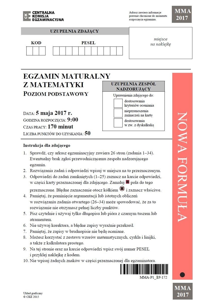 Matura 2017 - matematyka podstawowa [ARKUSZ CKE, ZADANIA, ROZWIĄZANIA]