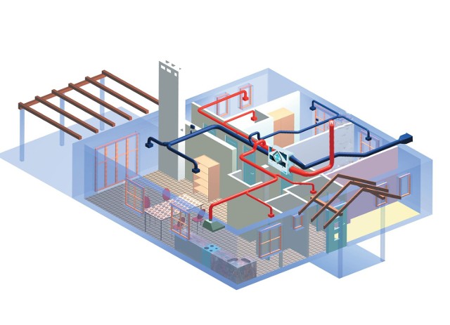 Schemat wentylacji naturalnej w małym domu jednorodzinnym