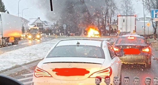Pożar busa w Bielsku Podlaskim