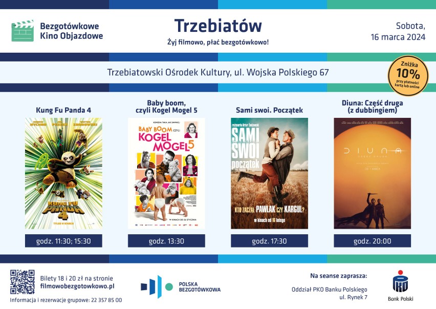 Bezgotówkowe Kino Objazdowe kontynuuje podróż po Polsce! Na trasie znajdą się Bierzwnik, Myślibórz i Trzebiatów