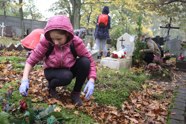 Członkowie Klubu Wolontariusza, który działa przy szkole podstawowej nr. 10 w Słupsku sprzątali dziś (sobota 21 października) groby na słupskim cmentarzu komunalnym. 