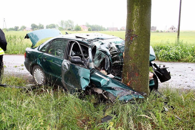 Ten wypadek miał miejsce w Witkowie koło Strzelna. 38-letni kierowca na drodze powiatowej, kierując audi w stanie nietrzeźwym (ponad 2,5 promila alkoholu) uderzył w drzewo. Skutki okazały się tragiczne -poniósł śmierć na miejscu.