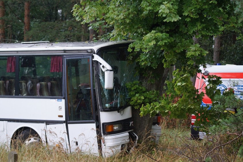 Wypadek autokaru koło Gostynia. Trzy osoby ranne, w tym dwoje dzieci