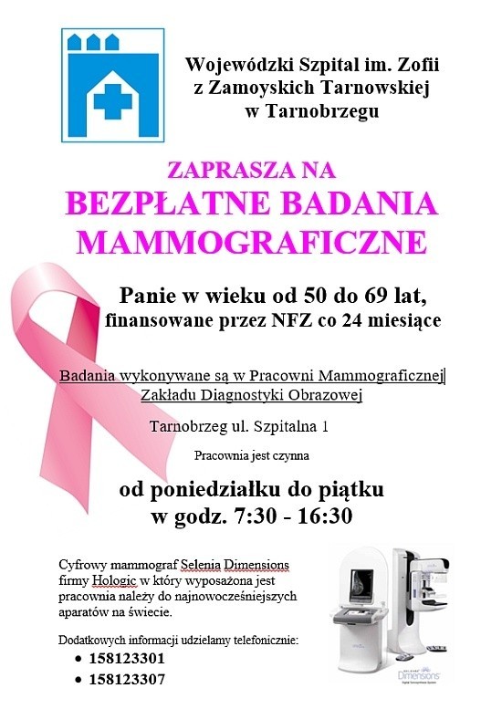 Bezpłatne badania mammograficzne w tarnobrzeskim szpitalu