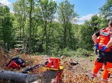 Wypadek w Gumieńcu. 9.06.2020 r. Nie żyje 23-letni drwal. Został przygnieciony przez drzewo. Na miejscu straż i śmigłowiec LPR