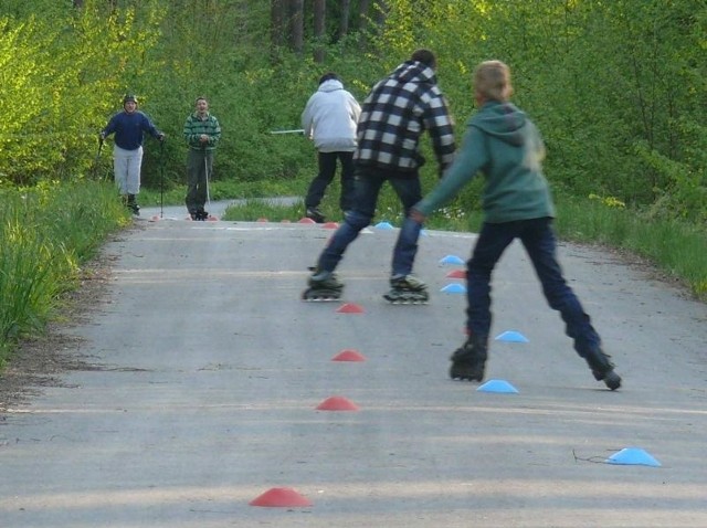 Trasa slalomu wrotkarskiego składa się z 40 bramek na pochyłym (6-12 stopni) i gładkim stoku, a taki znajduje się na terenie lasów Nadleśnictwa Pińczów.