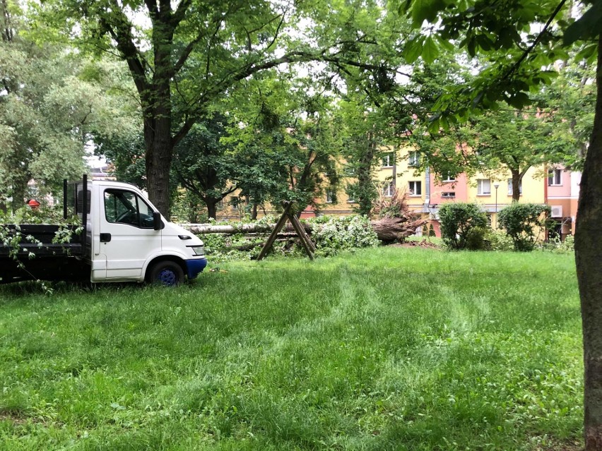 Skutki burzy w Białymstoku między ulicami Suraską a...