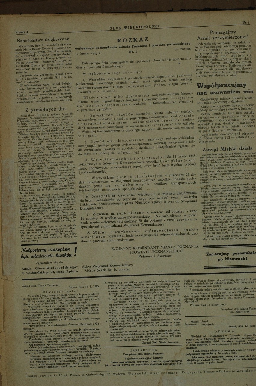 Głos Wielkopolski z 16 lutego 1945 roku