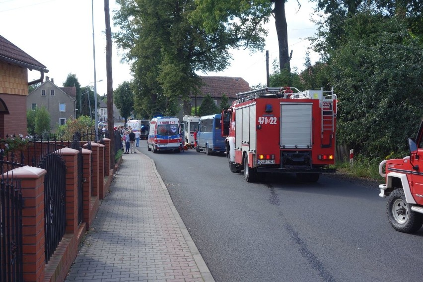 Wypadek w Zarębie pod Lubaniem. Autobus wjechał w drzewo, 22 osoby ranne 