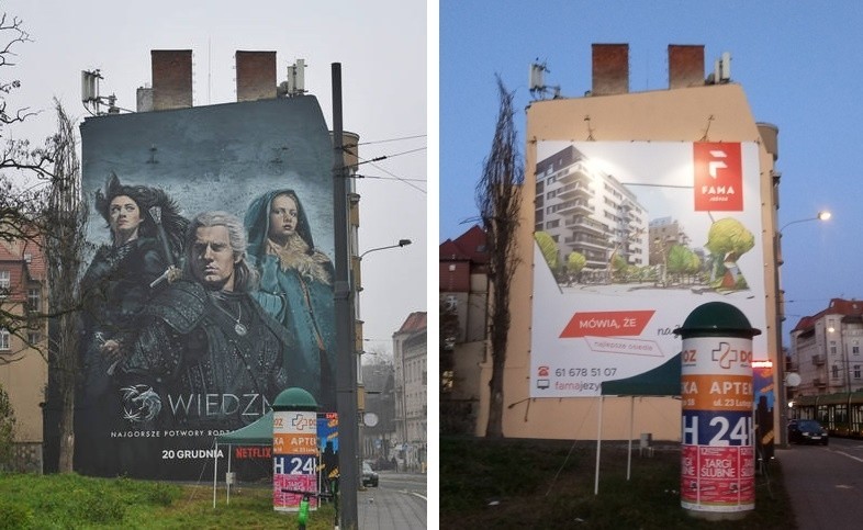Mural reklamujący "Wiedźmina" bardzo krótko cieszył oczy...