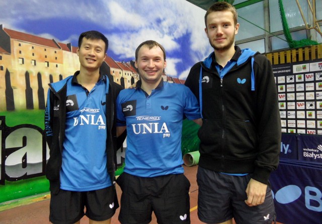 Wang Yang, Jarosław Żmudenko i Patryk Zatówka - w tym składzie Olimpia-Unia Grudziądz wygrała trzy pierwsze mecze Superligi 2015