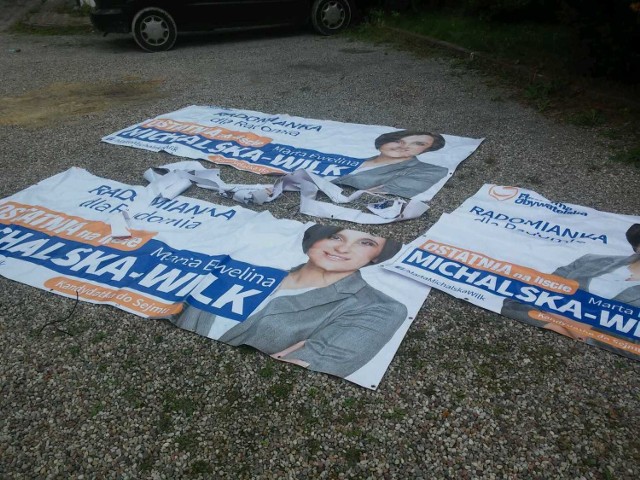 Plakaty Platformy Obywatelskiej, między innymi Marty Michalskiej - Wilk, zostały zniszczone przez nieznanego sprawcę.