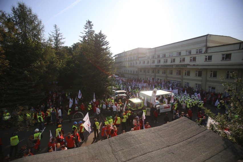 Demonstracja górników w Sosnowcu i Katowicach