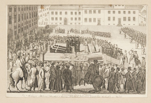 Egzekucja mieszczan skazanych na śmierć po Tumulcie Toruńskim.