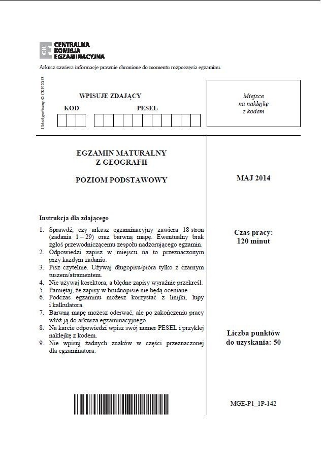 Matura 2014 Geografia - podstawa [ARKUSZE, ODPOWIEDZI]