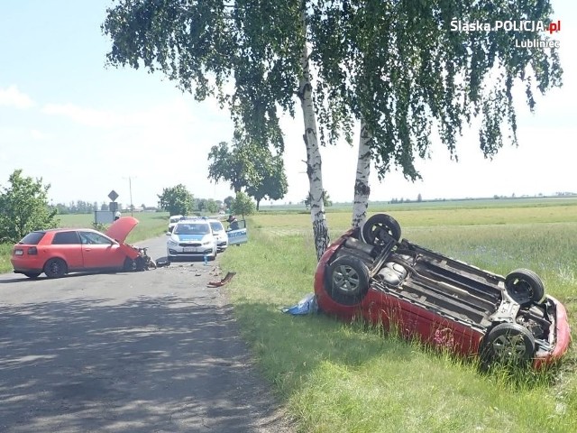 Wypadek na drodze powiatowej między Patoką i Wędziną 4.06.2019.