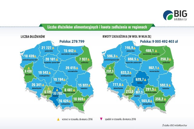 Liczba dłużników z powodu niepłacenia alimentów w naszym regionie wzrasta co roku. Już teraz prawie 16 tys. osób nie płaci notorycznie pieniędzy. Status dłużnika alimentacyjnego można utracić spłacając całość zadłużenia, po uchyleniu obowiązku alimentacyjnego lub po umorzeniu długu na wniosek wierzyciela.