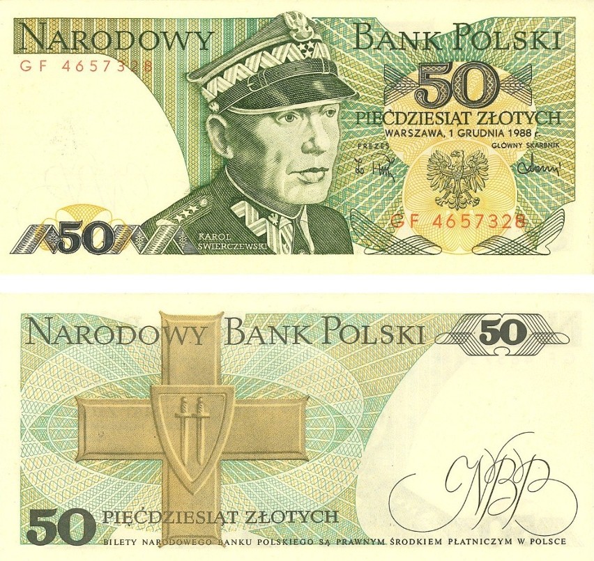 Banknot o nominale 50 zł z 1988 roku....