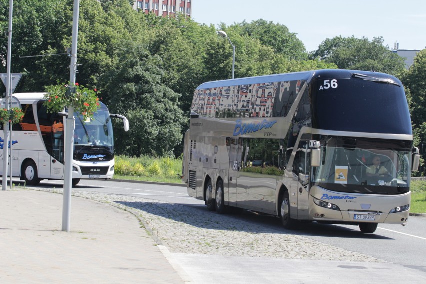 Protest przewoźników autokarowych w Katowicach