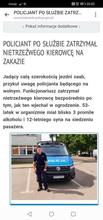 Artykuł na stronie Komendy Miejskiej Policji w Białymstoku o...
