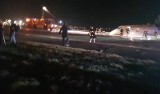 Awaryjne lądowanie Bombardiera na lotnisku Okęcie. Samolot miał naklejone logo województwa lubuskiego